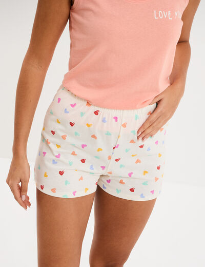 Bas de pyjama short coton ecru femme