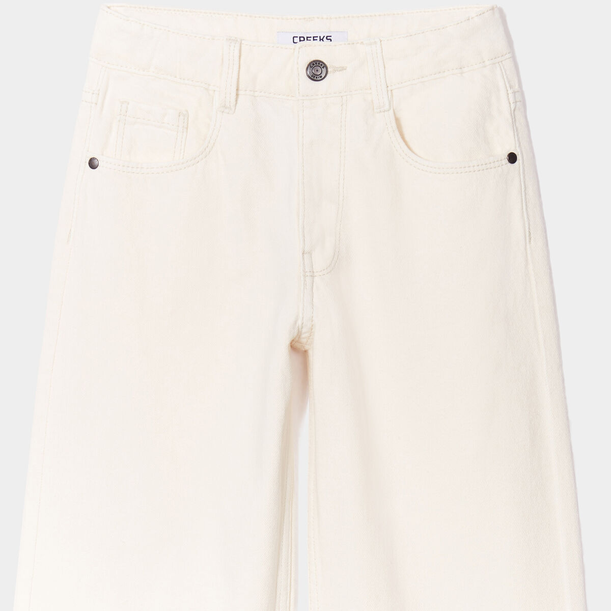 Pantalon large 5 poches coton creme fille