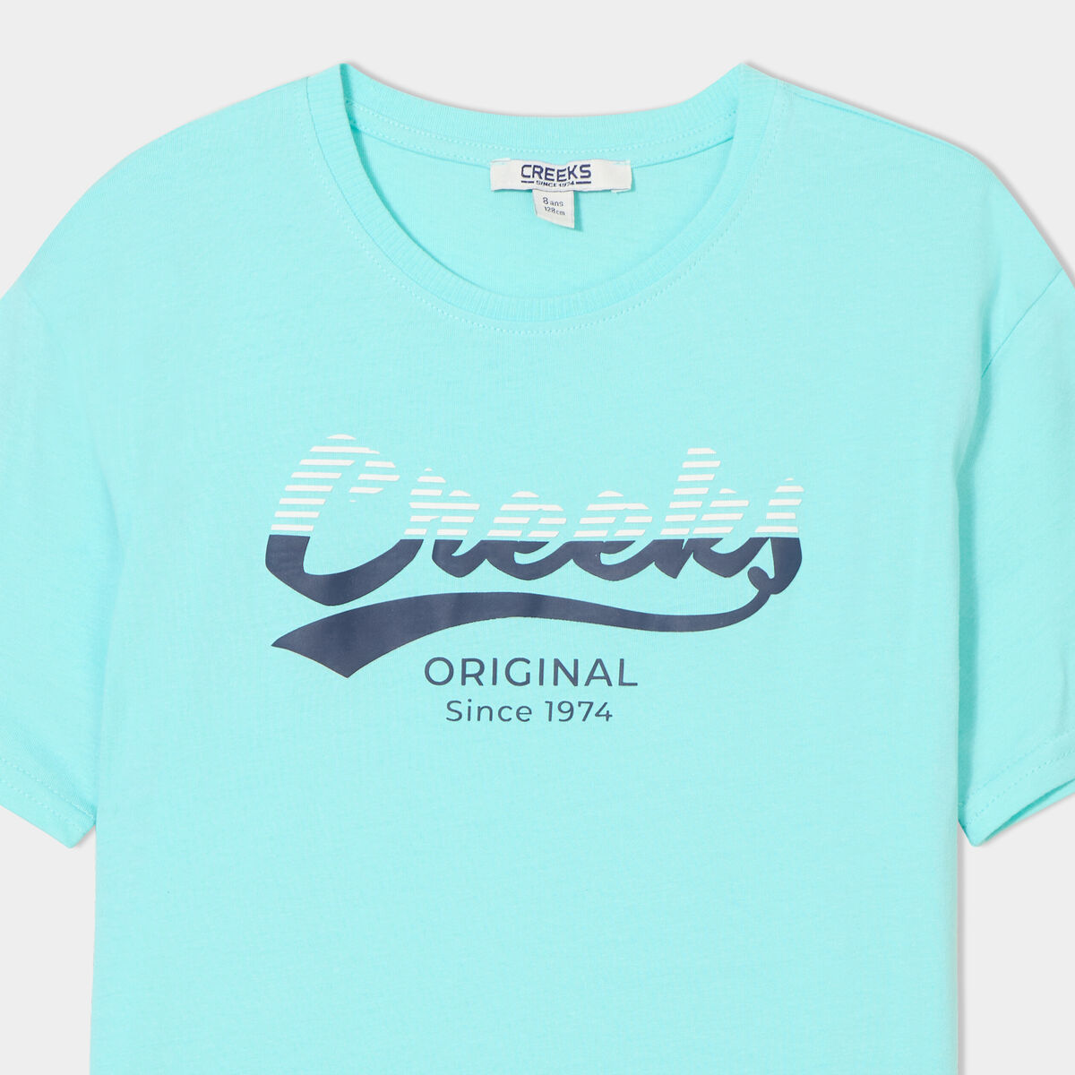 T-shirt oversize manches courtes coton bleu turquoise gar&ccedil;on