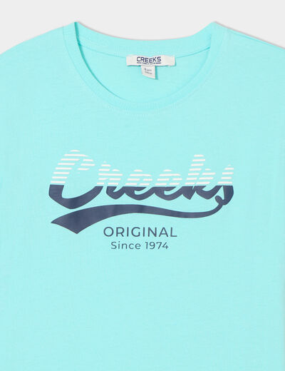 T-shirt oversize manches courtes coton bleu turquoise garçon