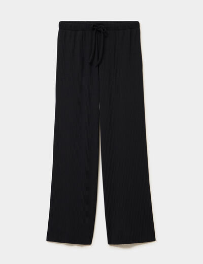 Pantalon effet pliss&eacute; large noir femme