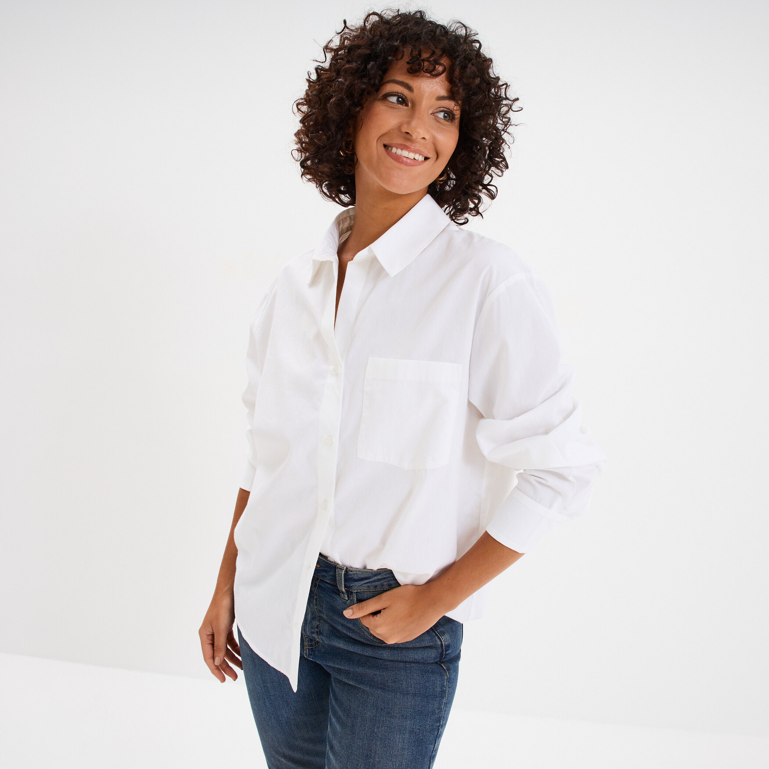 Chemise oversize 1 poche coton blanc femme LH