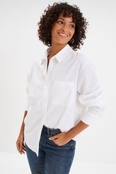 Chemise oversize 1 poche coton blanc femme