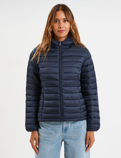Doudoune légère déperlante à capuche bleu marine femme