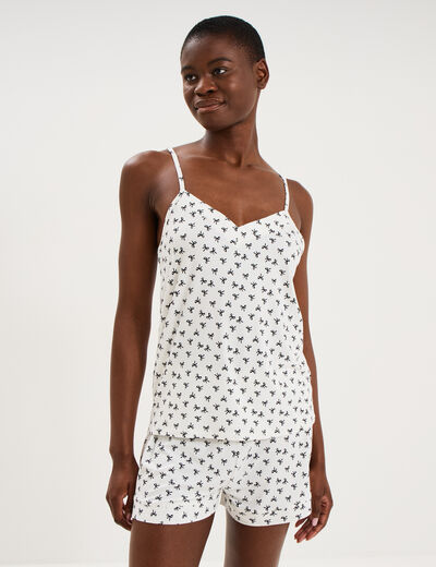 Ensemble pyjama short et d&eacute;bardeur ecru femme