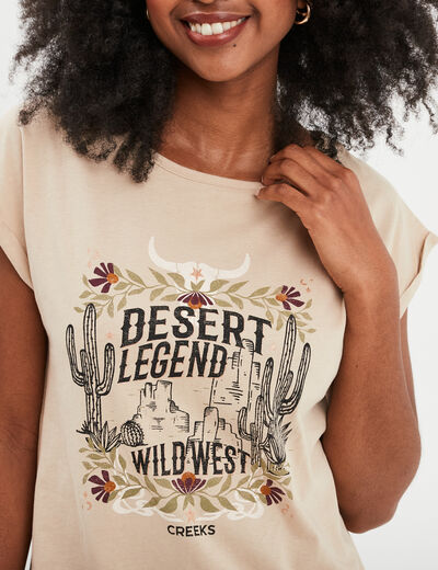 T-shirt manches courtes coton Creeks beige femme