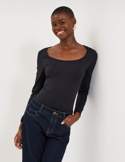 T-shirt ajust&eacute; manches longues noir femme