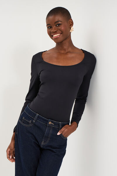 T-shirt ajust&eacute; manches longues noir femme