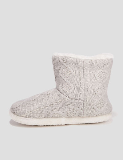 Chaussons bottines avec pompons gris femme
