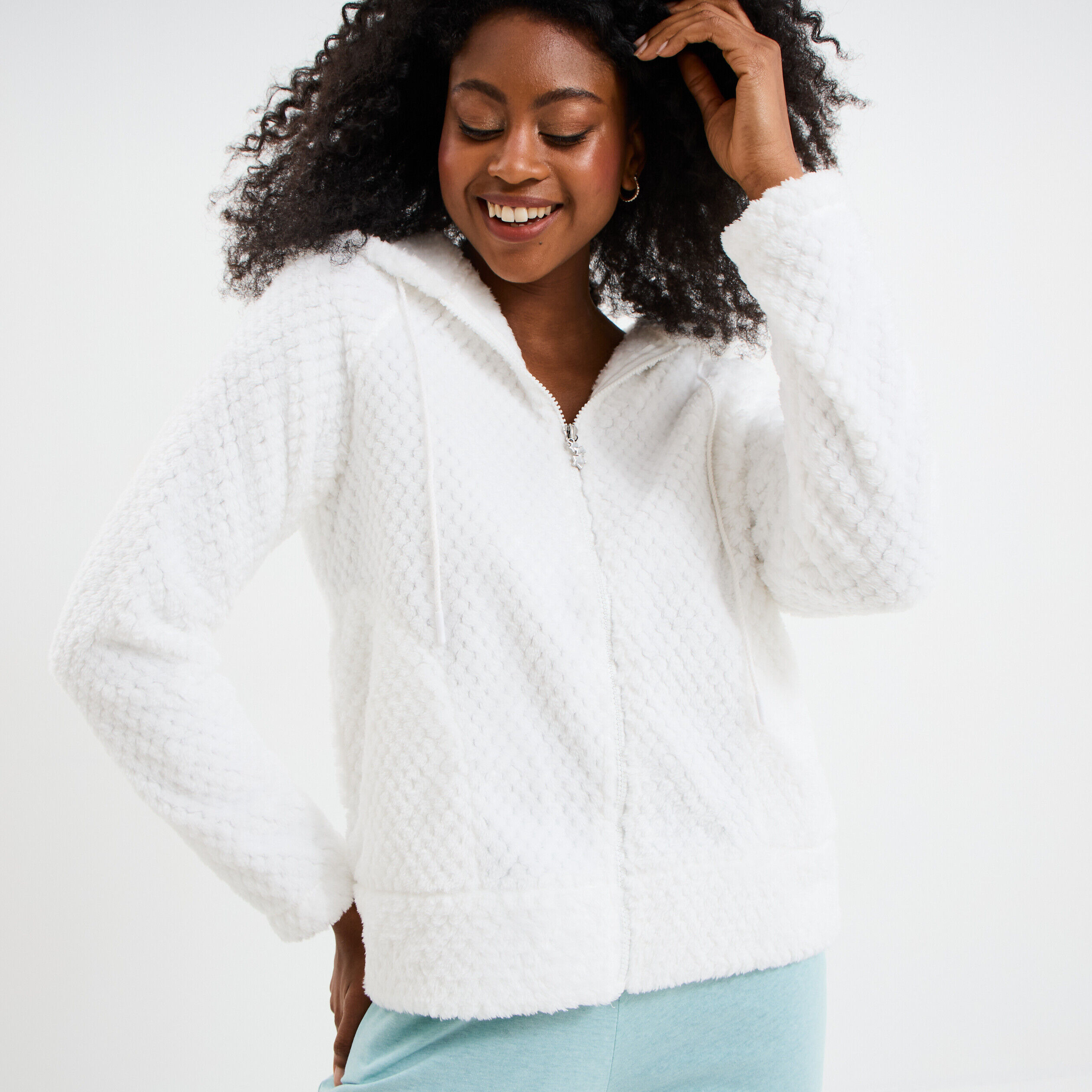 Veste de pyjama effet polaire ivoire femme LH