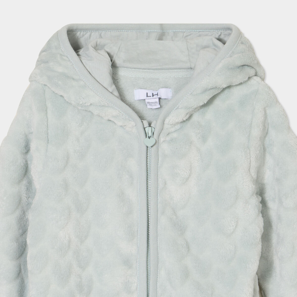 Gilet aspect velours à capuche vert pastel bébé fille
