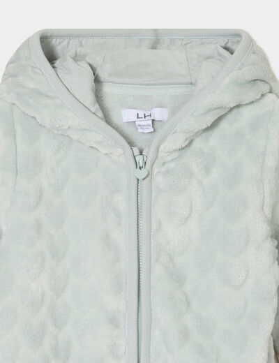 Gilet aspect velours à capuche vert pastel bébé fille