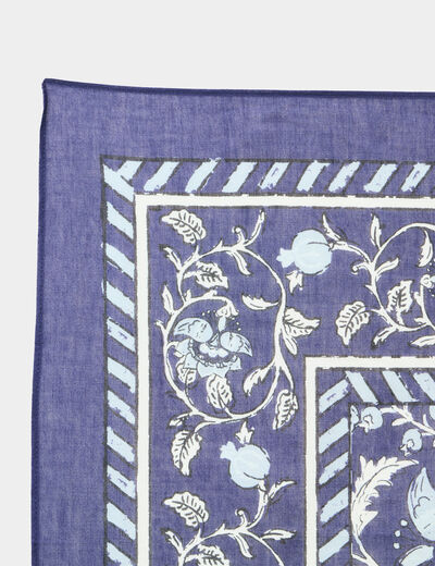 Foulard carr&eacute; coton bleu marine femme