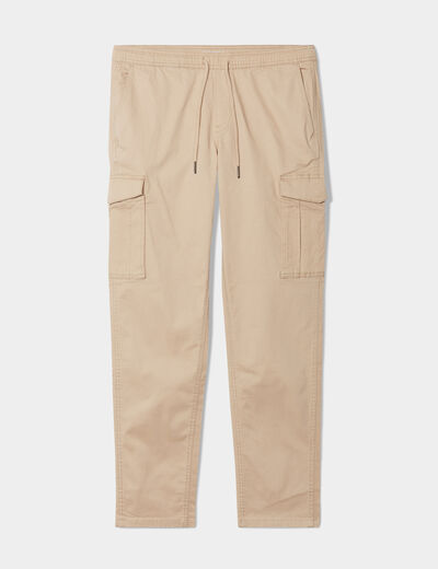 Pantalon cargo taille &eacute;lastiqu&eacute;e beige homme
