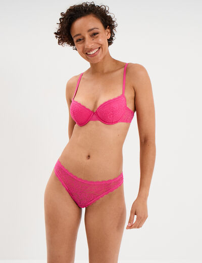 Soutien-gorge corbeille padd&eacute; dentelle rose fushia femme