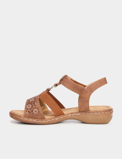Sandales talons compens&eacute;s marron clair femme