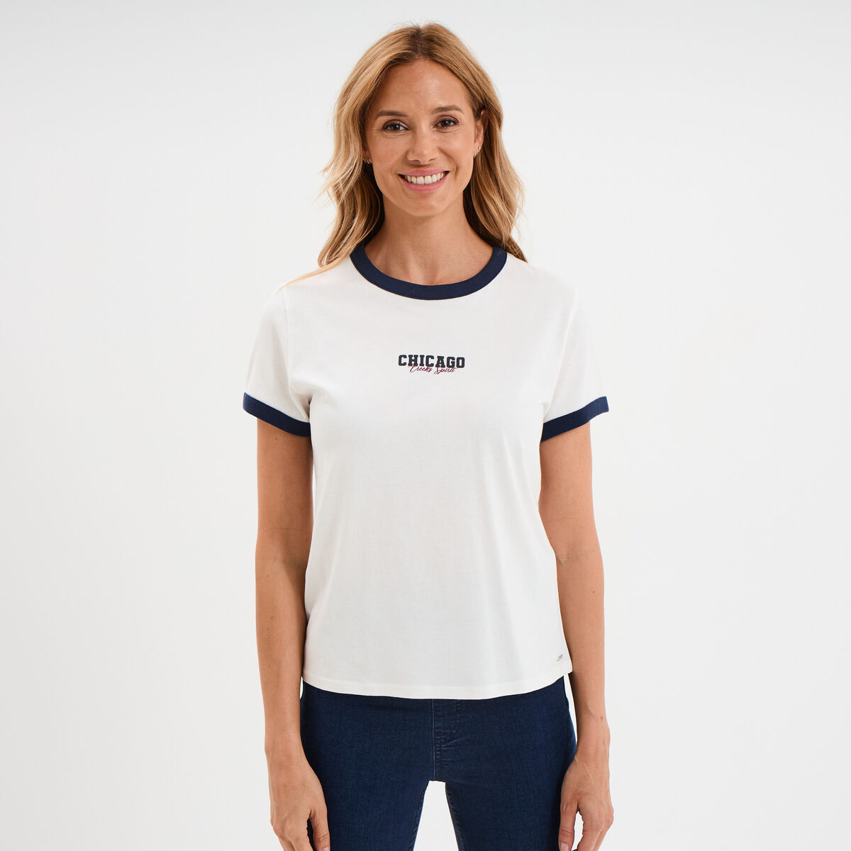 T-shirt col rond manches courtes coton blanc femme