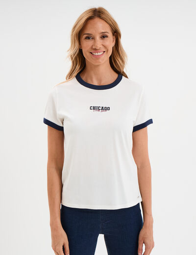 T-shirt col rond manches courtes coton blanc femme