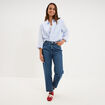 Jeans mom cropped taille haute denim stone femme