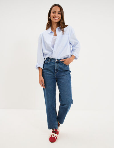 Jeans mom cropped taille haute denim stone femme