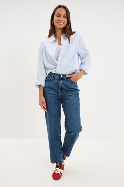 Jeans mom cropped taille haute denim stone femme
