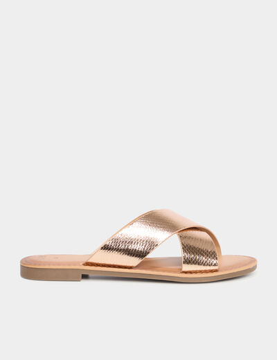 Mules brides larges crois&eacute;es rose champagne femme