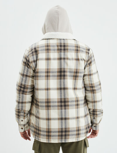 Surchemise carreaux doublée effet sherpa beige homme