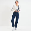 Salopette en jean mom boutonnée bleu foncé femme