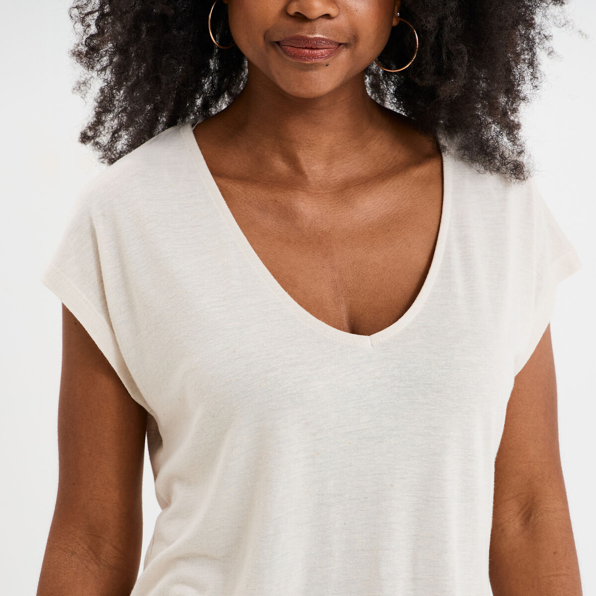 T-shirt manches courtes lin mélangé gris clair femme