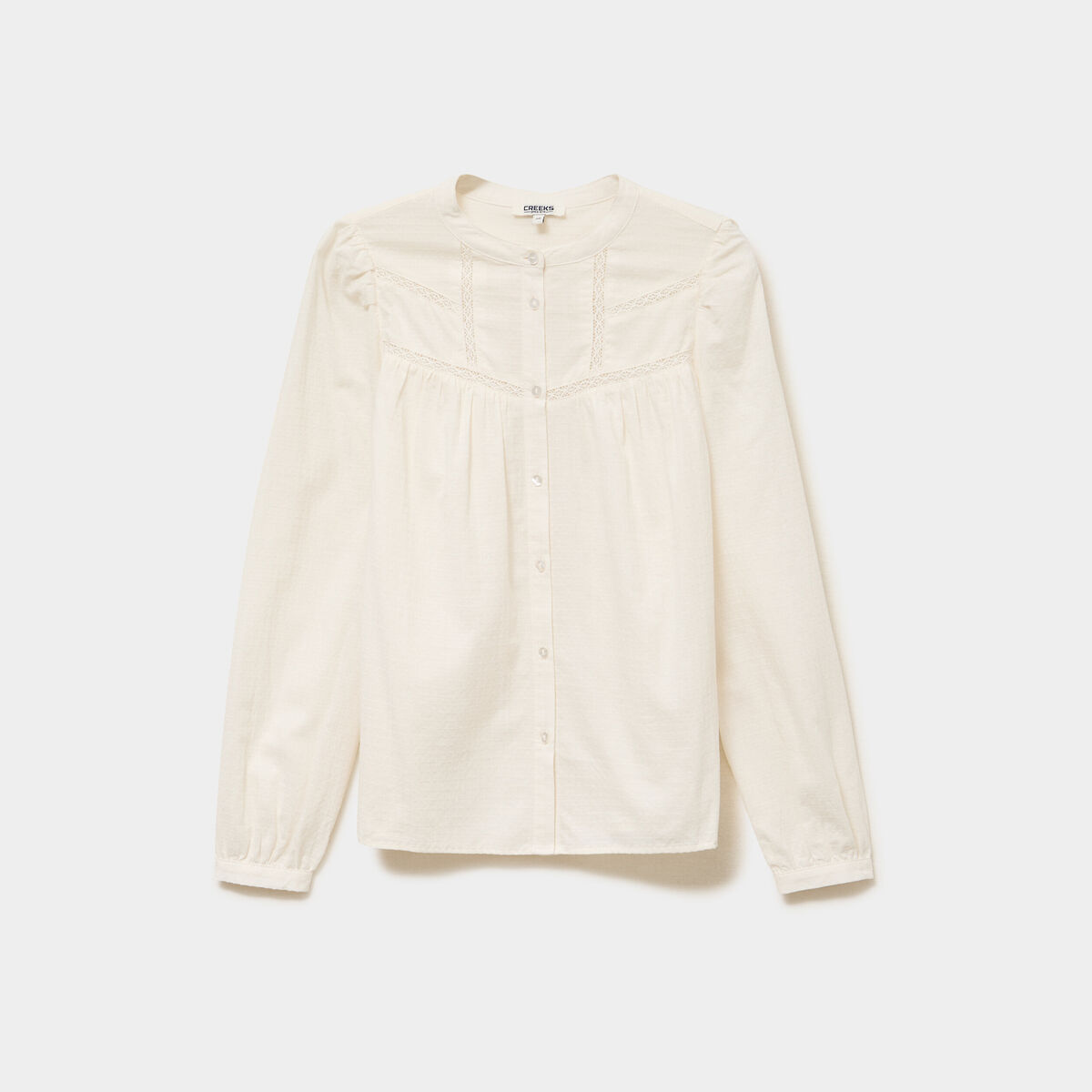 Blouse droite manches longues coton ecru femme