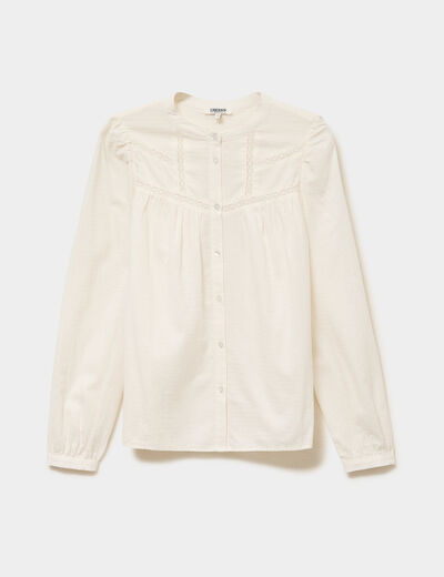 Blouse droite manches longues coton ecru femme