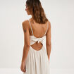 Robe longue buste smock&eacute; lin m&eacute;lang&eacute; beige femme