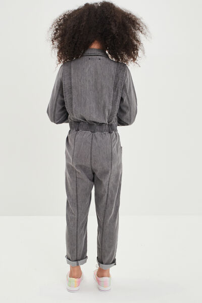Combinaison pantalon zippée denim gris fille