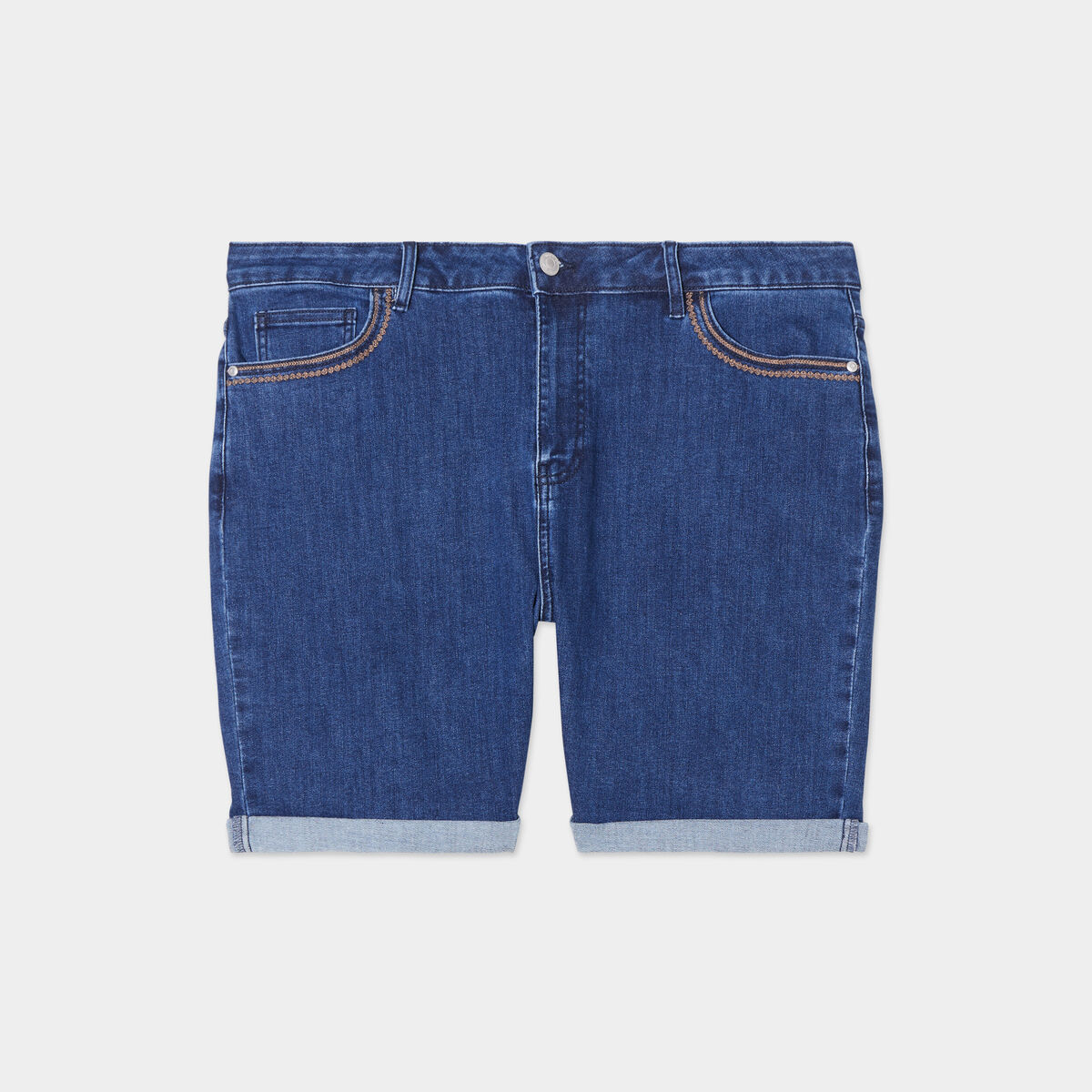 Bermuda taille haute 5 poches denim stone femme grande taille