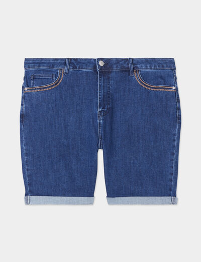 Bermuda taille haute 5 poches denim stone femme grande taille