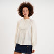 Blouse manches longues galons et fronces ecru femme