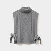 Pull poncho col roul&eacute; sans manches gris femme