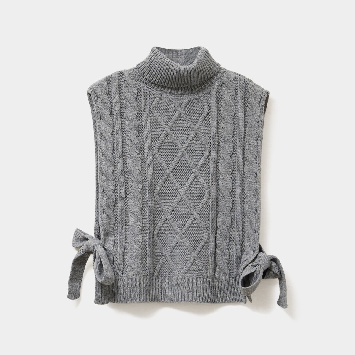 Pull poncho col roul&eacute; sans manches gris femme