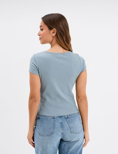 T-shirt côtelé manches courtes coton gris femme
