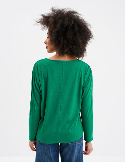 T-shirt col en V manches longues vert femme