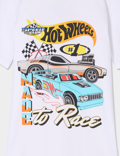 T-shirt manches courtes coton Hotwheels blanc garçon