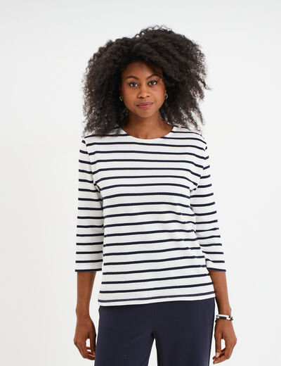 T-shirt manches 3/4 avec boutons coton ecru femme