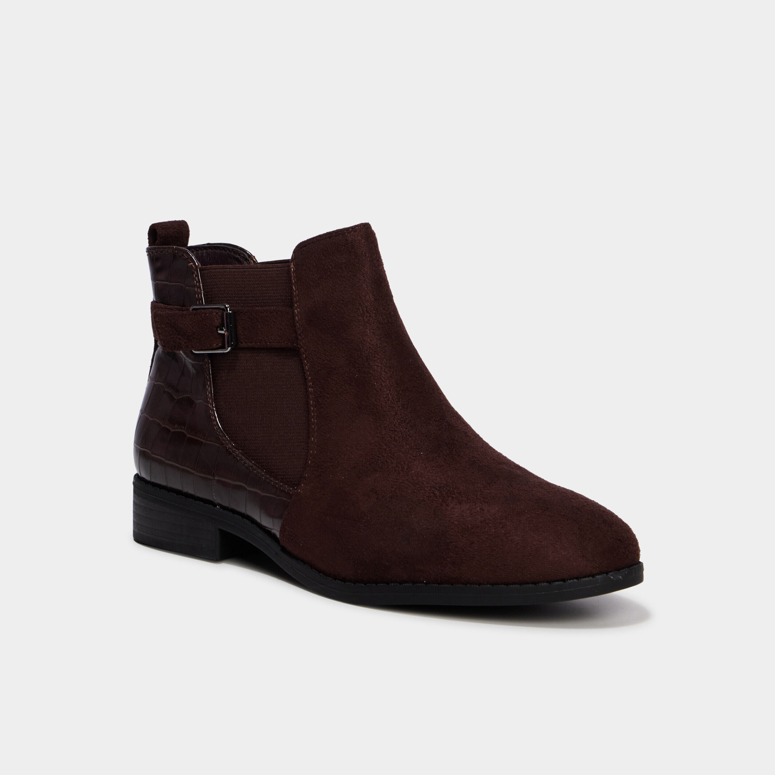 Boots à talons et boucles marron foncé femme LH