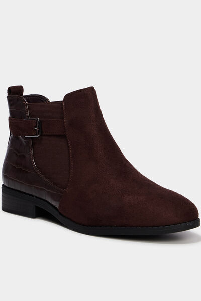 Boots &agrave; talons et boucles marron fonc&eacute; femme