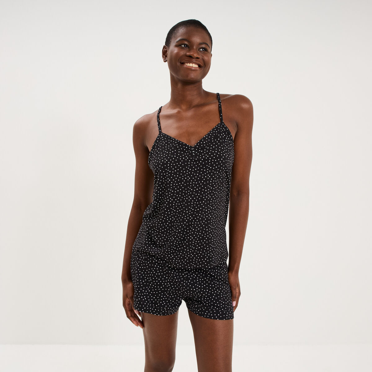 Ensemble pyjama short et d&eacute;bardeur noir femme