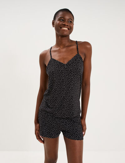 Ensemble pyjama short et d&eacute;bardeur noir femme