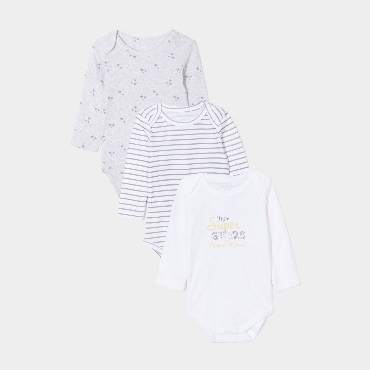 Lot 3 bodies US coton manches longues blanc b&eacute;b&eacute;