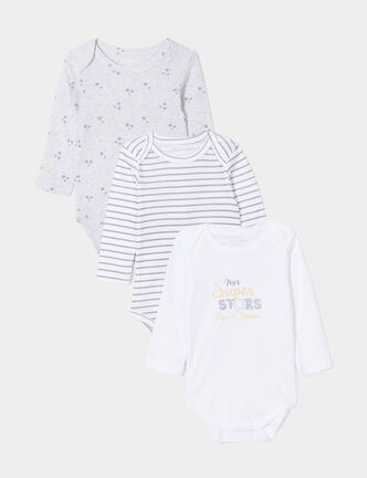 Lot 3 bodies US coton manches longues blanc bébé