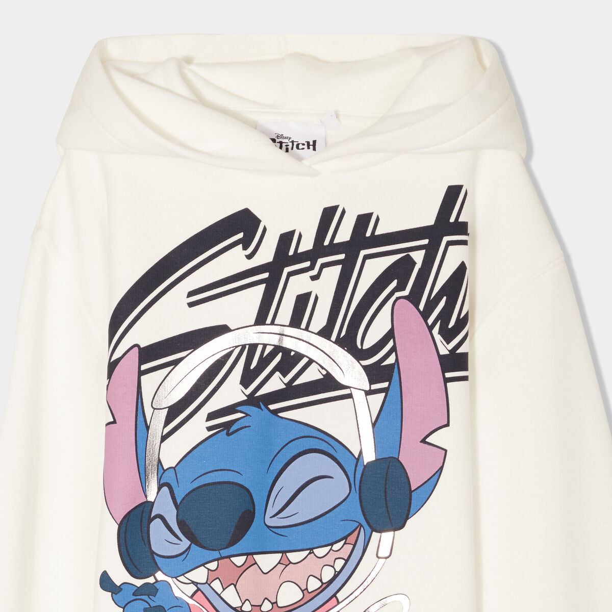 Sweat à capuche hoodie oversize Stitch ivoire fille