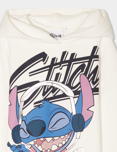 Sweat à capuche hoodie oversize Stitch ivoire fille